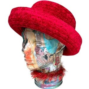 Betmar Vintage Red Textured Bucket Bowler Hat, Medium Fit, EUC, Fall Chenille